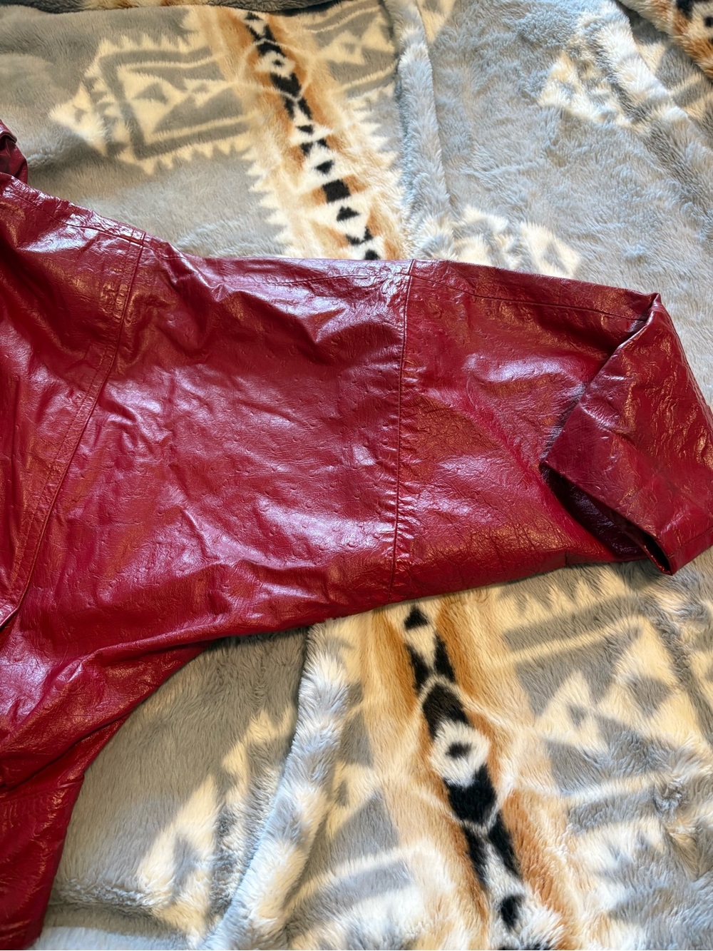Women's Burgundy vintage Leather Jacket with Shawl Collar - Picture 4 of 5